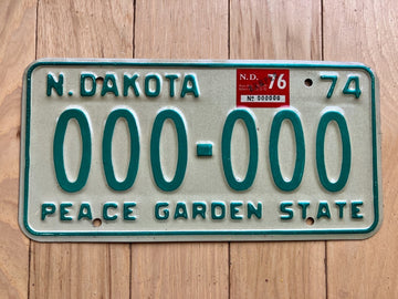 1974 North Dakota Sample License Plate W/ 1976 Tab