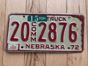 1972 Nebraska Commercial Truck License Plate W/ 1975 Tab