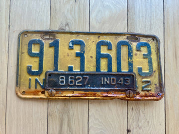 1942 Indiana License Plate W/  1943 Tab