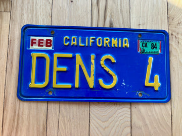1984 California Vanity License Plate - DENDS 4