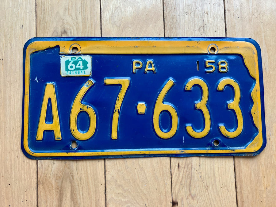 1958 Pennsylvania License Plate W/ 1964 Tab