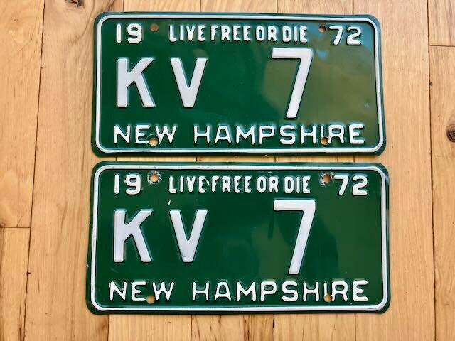 Pair of 1972 New Hampshire License Plates - Low Number