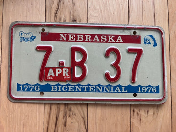 1976 Nebraska Bicentennial License Plate W/ 1984 Tab
