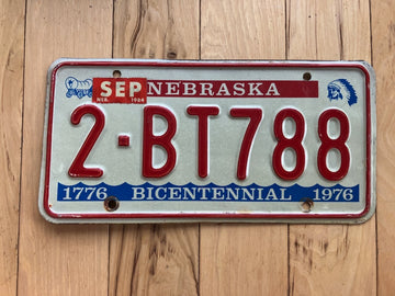 1976 Nebraska Bicentennial License Plate W/ 1984 Tab