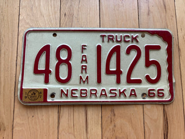 1966 Nebraska Farm Truck License Plate W/1967 Tab