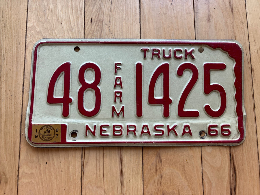 1966 Nebraska Farm Truck License Plate W/1967 Tab