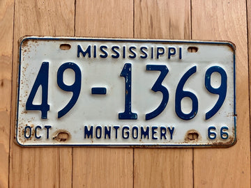 1966 Mississippi Montgomery County License Plate