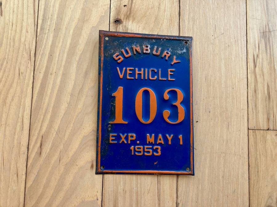 1953 Sunbury Vehicle License Plate