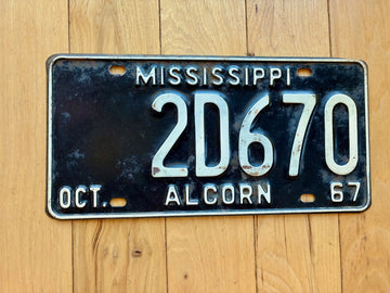 1967 Mississippi Alcorn County License Plate