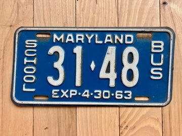 1963 Maryland School Bus License Plate