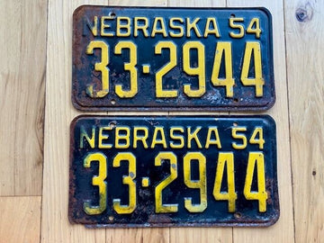 Pair of 1954 Nebraska License Plates (Rusted/Missing Corners)