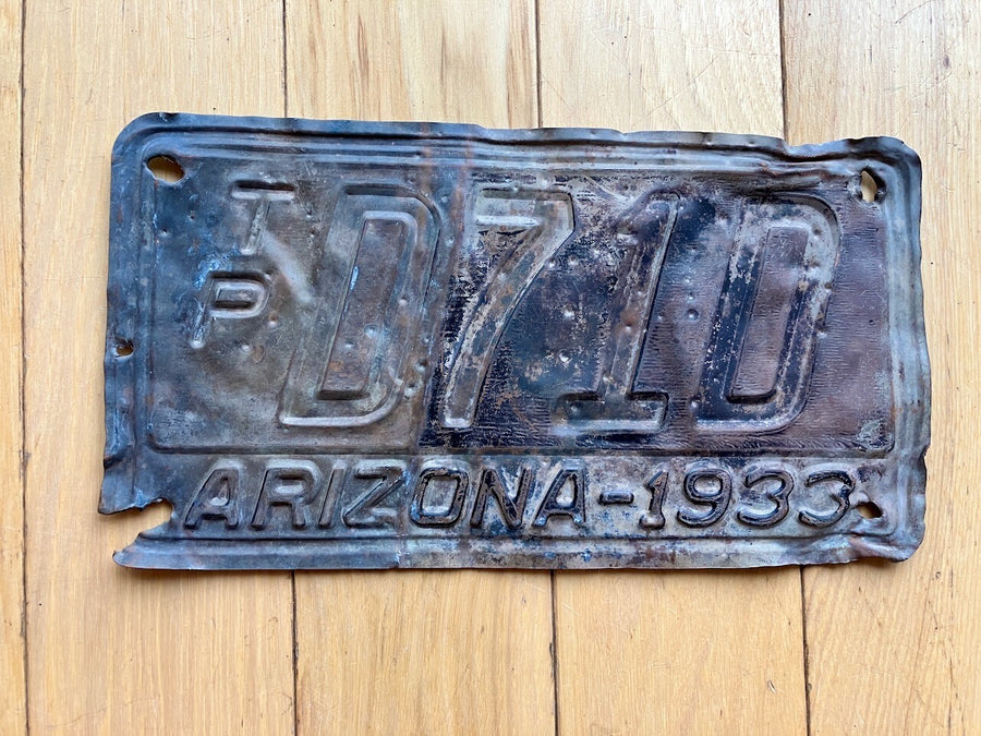 1933 Arizona Pneumatic Tire Trailer (Copper) License Plate - Fairly Rare