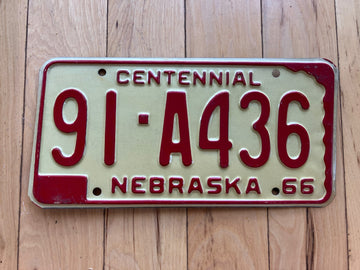 1966 Nebraska Centennial License Plate