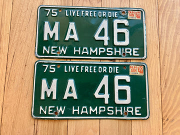 Pair of 1975 New Hampshire License Plates W/ 1979 Tabs