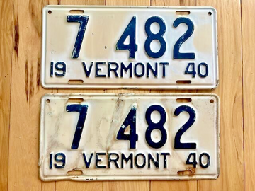 Pair of 1940 Vermont License Plates
