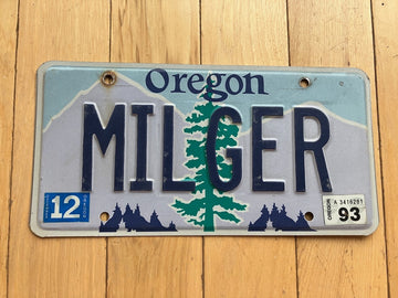 1993 Oregon Vanity License Plate - MILGER