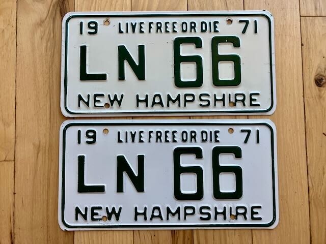 Pair of 1971 New Hampshire License Plates - Low Number