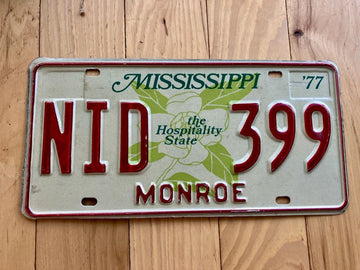 1977 Mississippi Monroe County License Plate