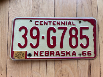 1966 Nebraska Centennial License Plate W/1967 Tab