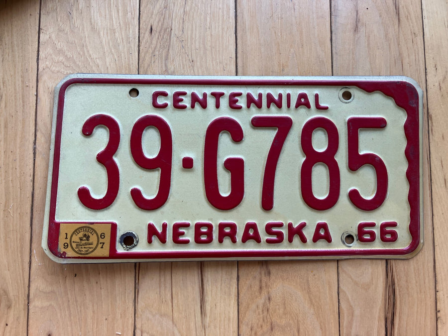 1966 Nebraska Centennial License Plate W/1967 Tab