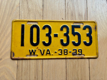 1938 1939 West Virginia License Plate