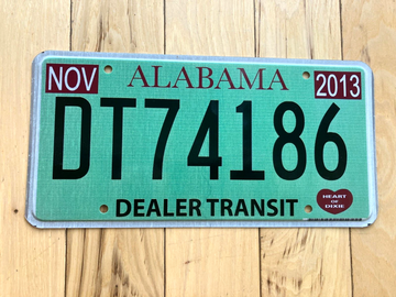 2013 Alabama Dealer Transit License Plate