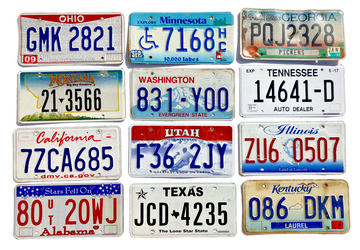 Pack of 12 Craft Condition License Plates from 12 States for Art Projects