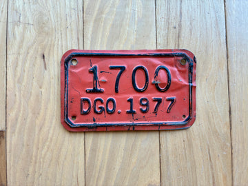 1977 Durango Mexico Motorcycle License Plate
