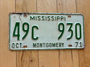1971 Mississippi Montgomery County License Plate