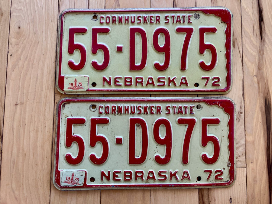 Pair of 1972 Nebraska License Plates W/ 1975 Tabs