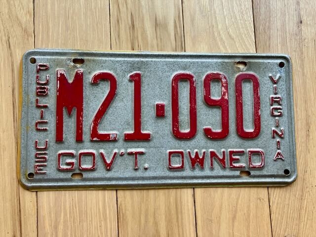 1950 to 1967 Virginia Public Use License Plate