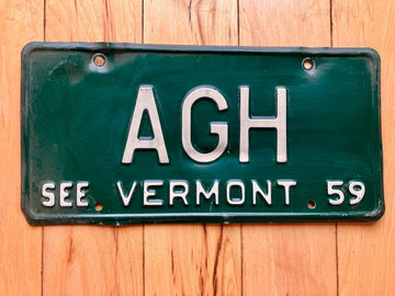1959 Vermont Vanity License Plate - AGH