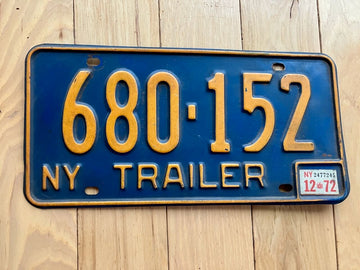 1972 New York Trailer License Plate