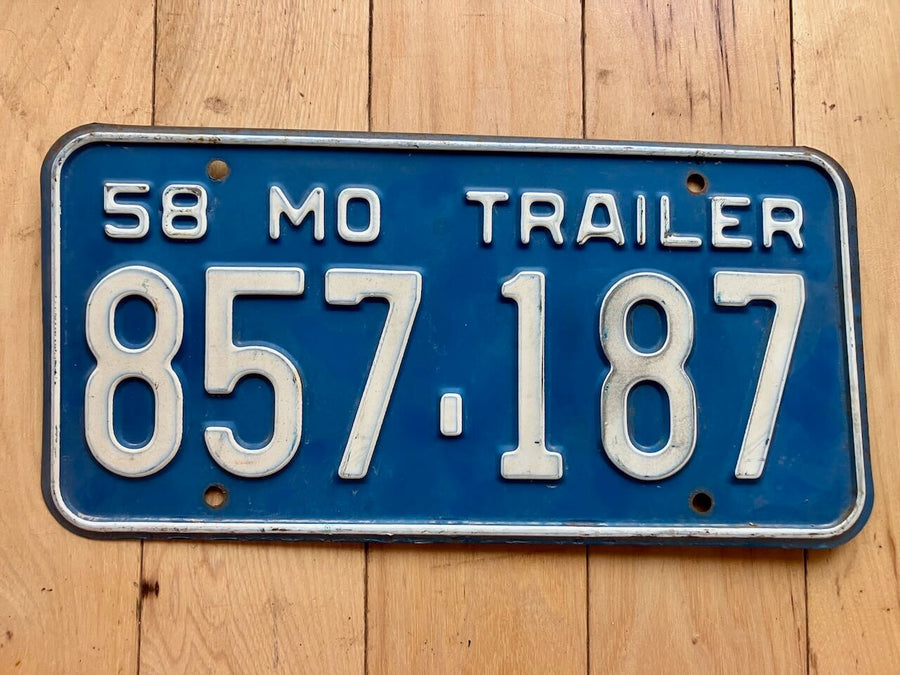 1958 Missouri Trailer License Plate