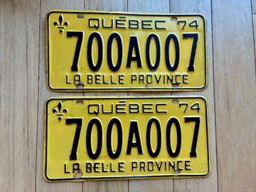 1974 Pair of Quebec License Plates - Palindrome