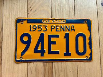 1953 1954 Pennsylvania License Plate