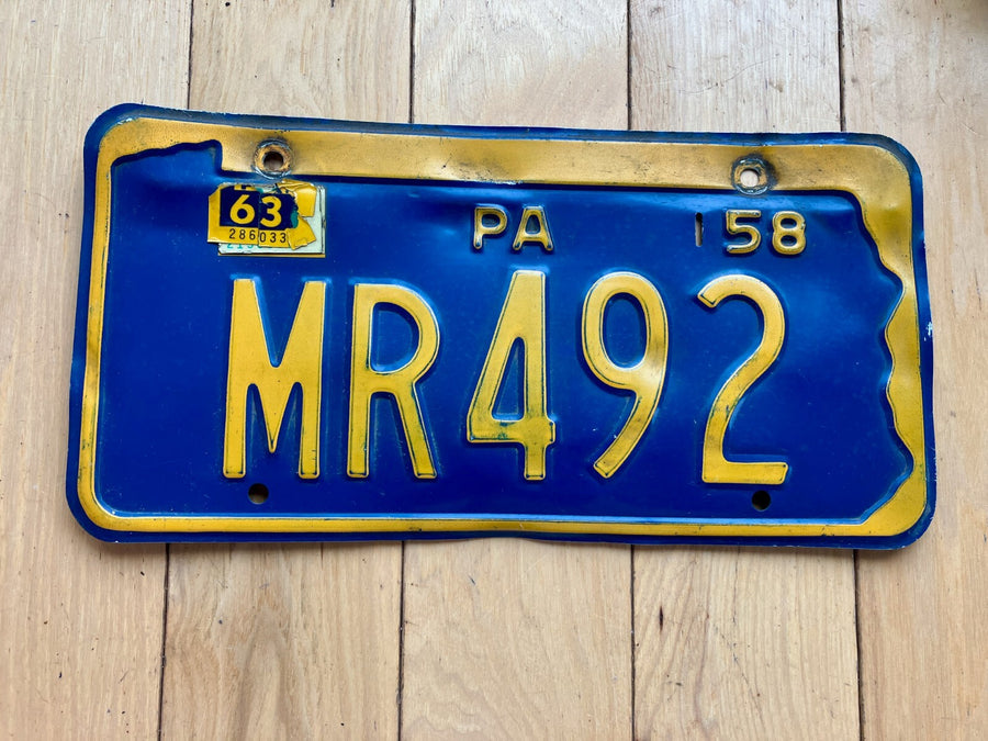 1958 Pennsylvania License Plate W/ 1963 Tab