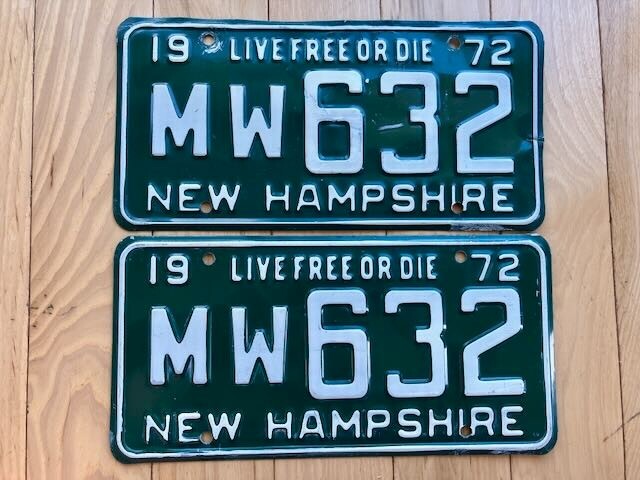 1972 New Hampshire License Plate Pair