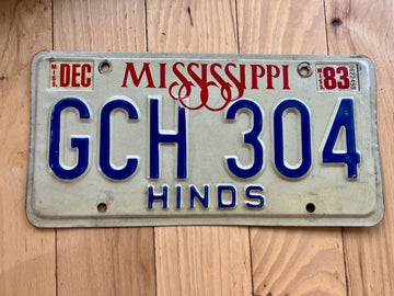 1983 Mississippi Hinds County License Plate