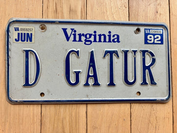 1992 Virginia Vanity License Plate - D GATUR