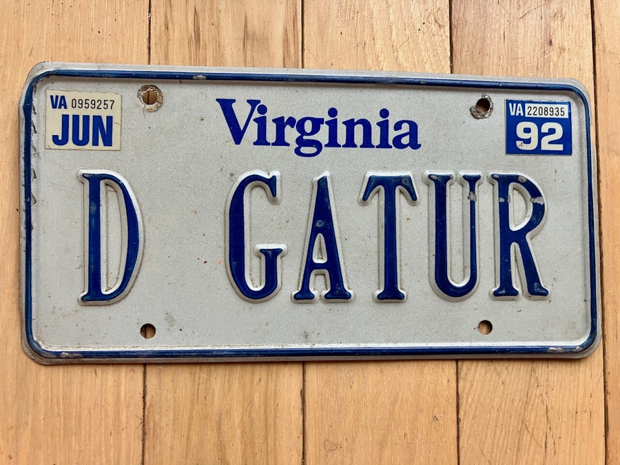 1992 Virginia Vanity License Plate - D GATUR