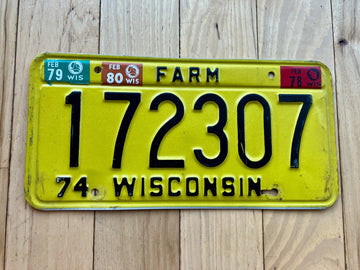 1978 Wisconsin Farm License Plate W/ 1979 and 1980 Tabs