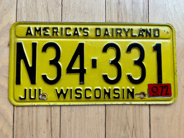1972 Wisconsin License Plate