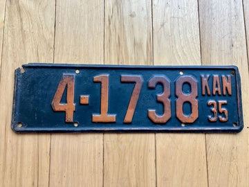 1935 Kansas License Plate- Damage on Top Left Corner