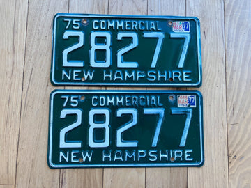 Pair of 1975 New Hampshire Commercial License Plates W/ 1979 Tabs