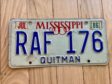 1986 Mississippi Quitman County License Plate