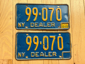 Pair of 1973 New York Dealer License Plates