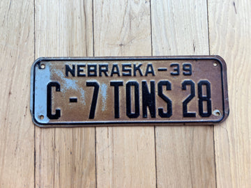 1939 Nebraska 7 Ton License Plate