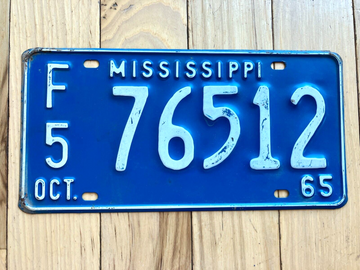 1965 Mississippi F5 License Plate