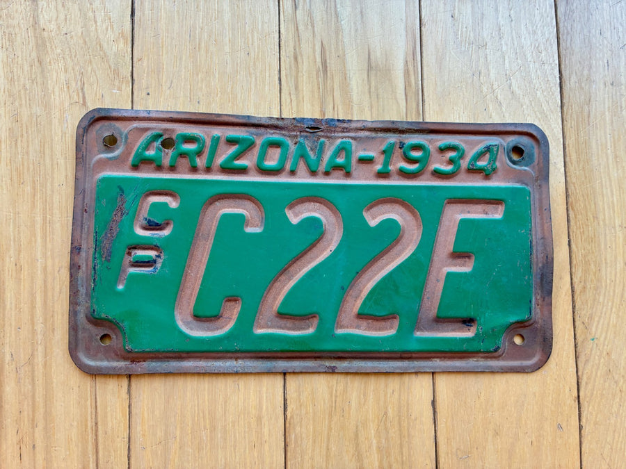 1934 Arizona License Plate- MVD YOM Clear